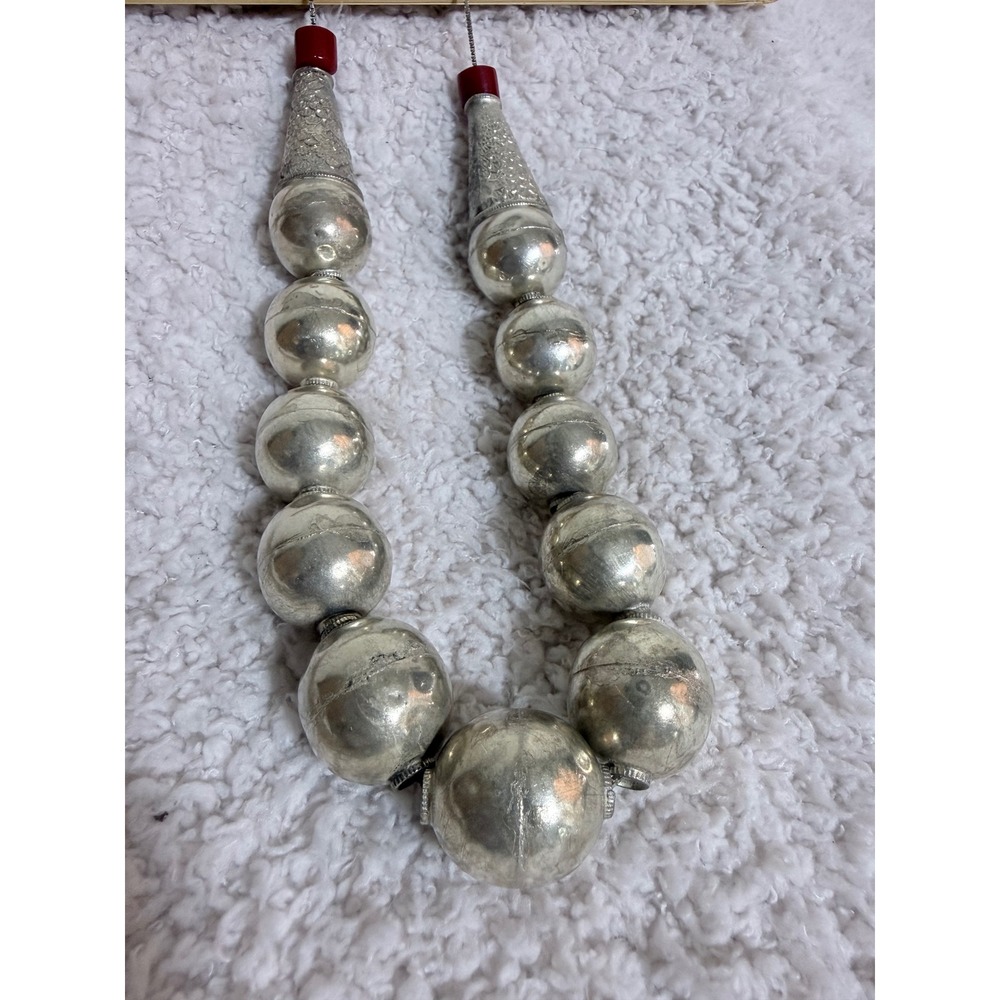 Vintage Tribal Graduated Sterling Silver Bead Necklace Statement Ethnic Boho